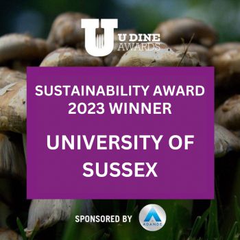 A graphic showing the University of Sussex won the U Dine award for sustainability