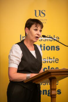 Caroline Lucas MP giving a speech during the launch of the Centres of Excellence