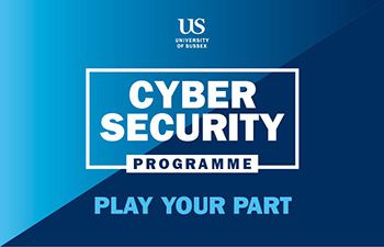 Blue coloured back ground with text saying Cyber security play your part