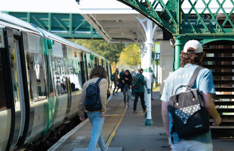 Commuter students arriving at Falmer train station