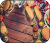 photo of BBQ food on a wooden table