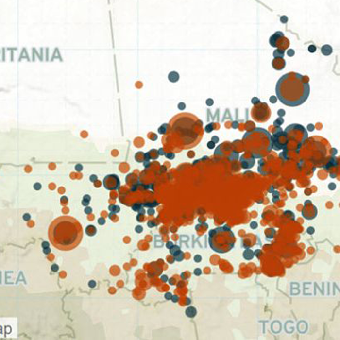 A map of central Africa, highlighting areas of political conflict.