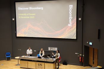 Madina Tash, Mark Ellings and Florence Yardley-Rees in Jubilee Lecture Theatre