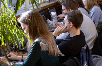 Students studying in Falmer House