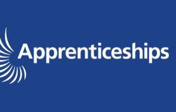 Apprenticeships logo in blue background and white letters