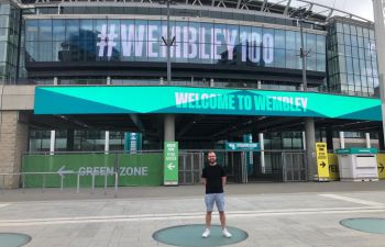 Computer Science student Ben outside Wembley Stadium