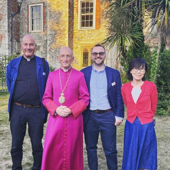 From left to right are: Reverend Prebendary Alan Green, The Right Reverend Dr Martin Warner, Bishop of Chichester, the University’s Chaplain, James Croft and Kim Wood, Associate Chaplain.