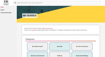 A screenshot of the My Sussex screen showing tabs to click to access different types of support