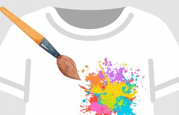 Graphic showing a t-shirt with a paint brush and colours. Text says: Design your own t-shirt for the chance to win £200!