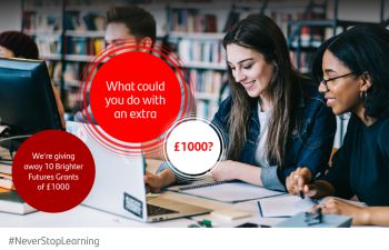 Students working at a desk, with text that says 'What could you do with an extra £1000?'