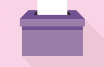 Graphic of a ballot box with a piece of paper going into the slot