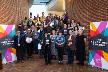 Winners pose with senior staff at Sussex's Education Awards 2024