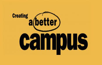 A yellow block rectangle and black words reading 'a better campus'