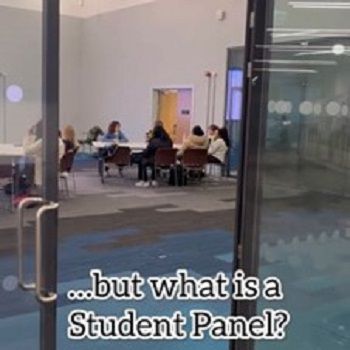 Group of students at a meeting for the Student Panel