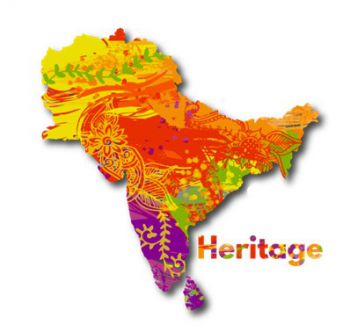 Colourful Map of South Asia with the word 'Heritage' alongside