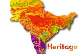 Colourful Map of South Asia with the word 'Heritage' alongside