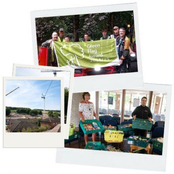 Polaroids from the Transforming Sussex newsletter showing colleagues taking part in different transformation projects.