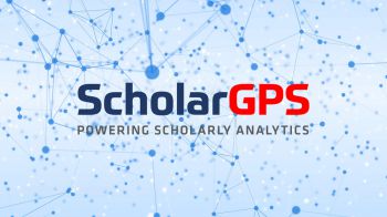 Logo of ScholarGPS featuring the words ‘Scholar GPS’ in bold blue and red font with the tagline ‘POWERING SCHOLARLY ANALYTICS’ underneath. The background consists of a light blue abstract network of connected lines and dots,