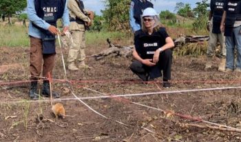 A photo of alum Arianna Calza Bini by a landmine