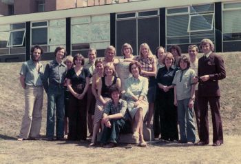 The team in 1976 outside the original Cell Mutation Unit