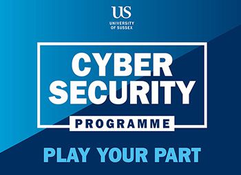 Blue coloured back ground with text saying Cyber security play your part