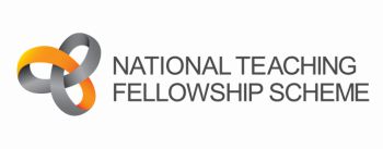 The NTFS logo - an interlocking symbol in grey and orange with the words National Teaching Fellowship Scheme