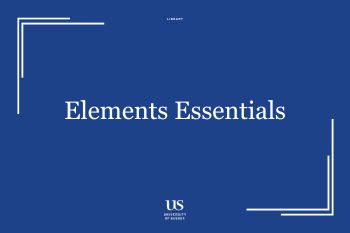 Blue background with the words 'Elements Essentials' in the centre