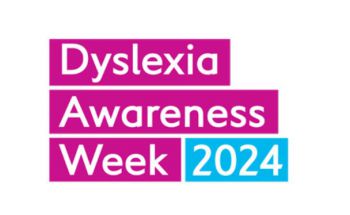 Purple and blue Dyslexia Awareness week 2024 logo