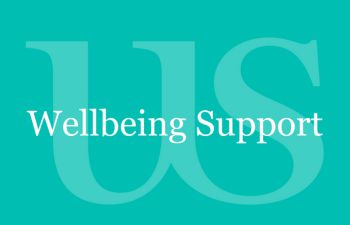 Wellbeing support spelled out on coloured background