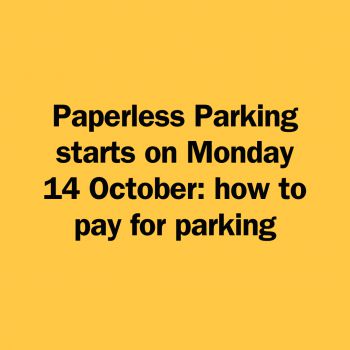 yellow graphic with black font saying how to pay for parking