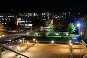 an image of the space between jubilee and arts C at dusk