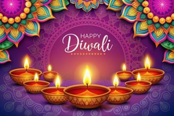 An image of lit candles with the words Happy Diwali appearing above them