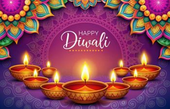 An image of lit candles with the words Happy Diwali appearing above them