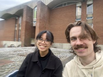 Selfie of Augusta and Glebs smiling to the camera