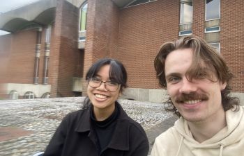 Selfie of Augusta and Glebs smiling to the camera