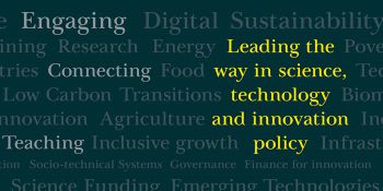 banner with words leading the way in science, technology and innovation policy