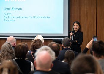 Co-CEO of the Alfred Landecker Foundation Lena Altman speaking to an audience at the launch of the Landecker Digital Memory Lab