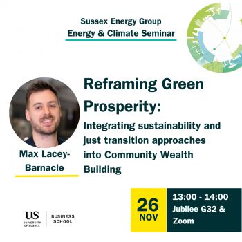 Poster of Max Lacey-Barnacle's Energy & Climate Seminar