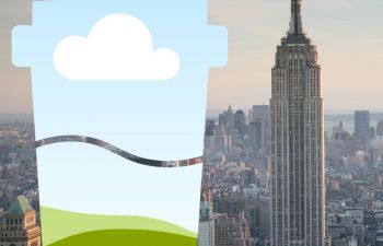 Mock-up of a coffee cup alongside the Empire State Building