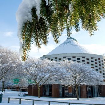 campus in the snow