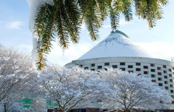 campus in the snow