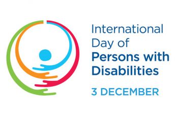 International Day of Persons with Disabilities logo with green, orange, blue and pink branding colours