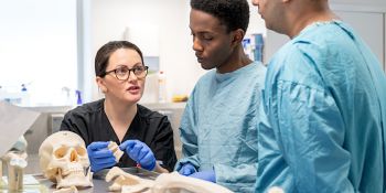 The anatomy team at BSMS showcasing model hearts and brains to medical students