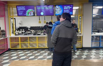 Students queueing up for breakfast in Eat Central