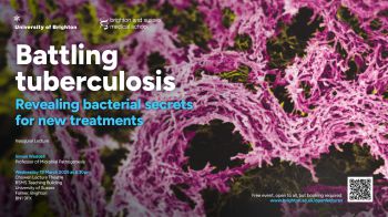 A photo of bacteria with the text 'inaugural lecture from Simon Waddell' overlaid on the image.