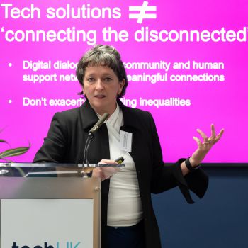 Professor Jacqueline O'Reilly speaking at the launch of Digit's new report