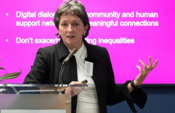 Professor Jacqueline O'Reilly speaking at the launch of Digit's new report