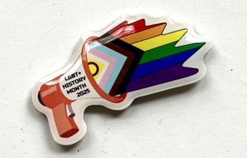 Image of a badge designed for LGBT+ History Month 2025