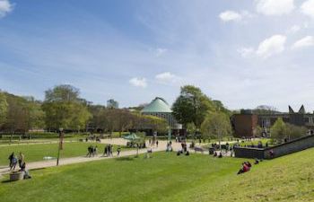 Students outdoors on campus