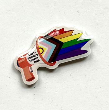 Image of a badge designed for LGBT+ History Month 2025